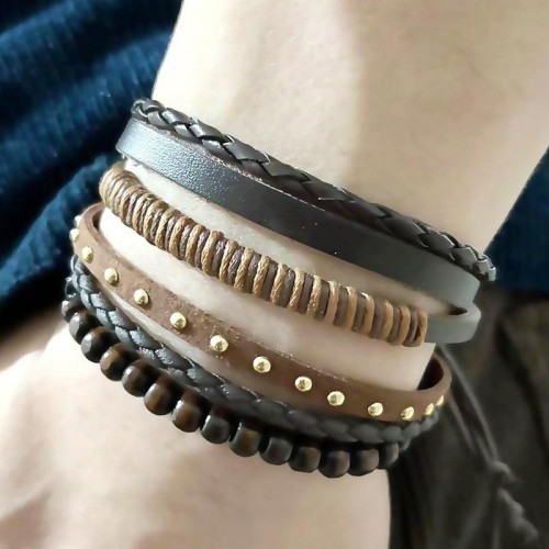 fashion noble wind multilayerPU multilayer temperament man bracelet