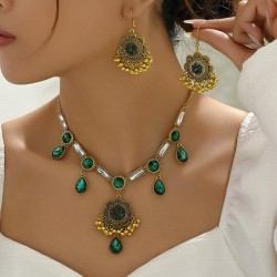 fashion retro medium wind flicker drop exaggerating lady necklace earring set