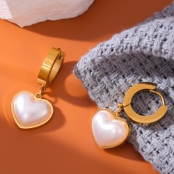 fashion concise Peach heart Pearl titanium steel temperament lady buckle earri..