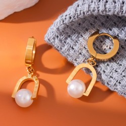 fashion conciseU Word Pearl titanium steel temperament lady buckle earring