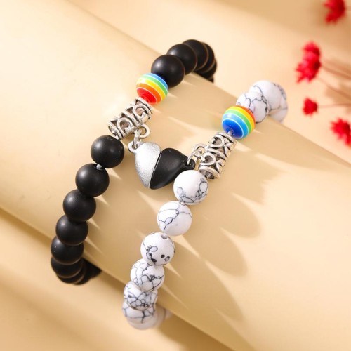 fashion sweetOL black white Double layer love buckle bracelet