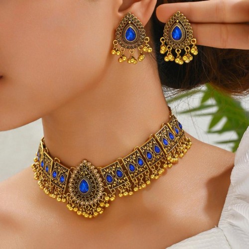 fashion retro medium wind flash diamond peacock Modeling drop temperament exaggerating lady necklace earring set