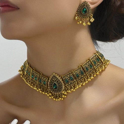 fashion retro medium wind flash diamond peacock Modeling drop temperament exaggerating lady necklace earring set