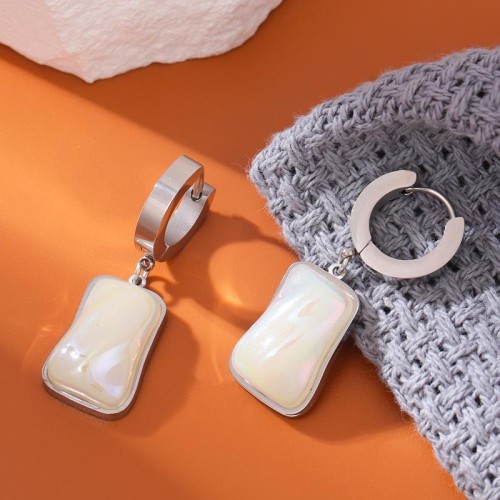 fashion concise Irregular Square Pearl titanium steel temperament lady buckle earring