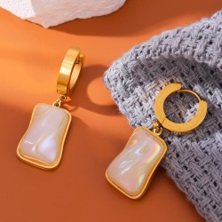 fashion concise Irregular Square Pearl titanium steel temperament lady buckle ..