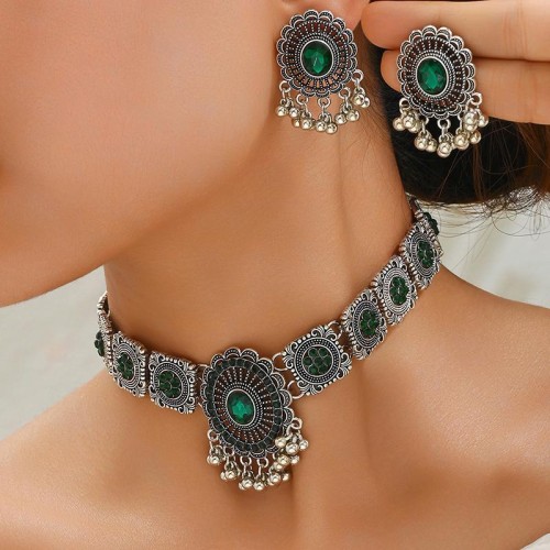 1 fashion retro flash diamond accessories temperament exaggerating necklace earring set