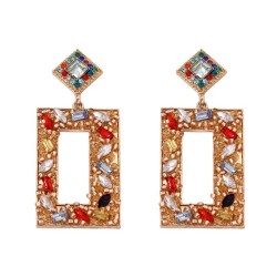 occidental style embed Rhinestone beads creative geometry long square retro pe..