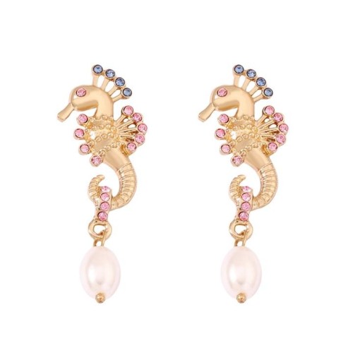 occidental style embed Rhinestone pendant Pearl lady fashion temperament earrings
