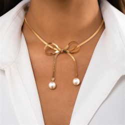 occidental style samll Metal snake chain bow clavicle chain retro imitate Pear..