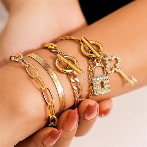 occidental style  Rhinestone setracelet  brief snake chain retro key bracelet