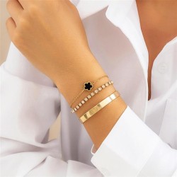 occidental style  retro Rhinestone chain clover bracelet  brief geometry surfa..