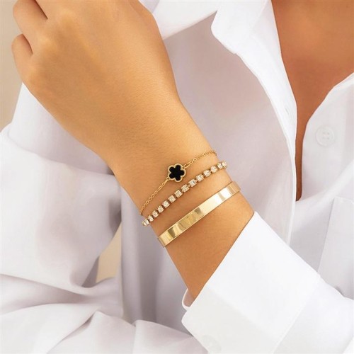 occidental style  retro Rhinestone chain clover bracelet  brief geometry surface bangleracelet