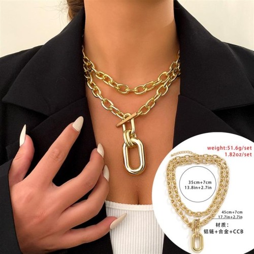 occidental style  trend personality aluminum chain multilayer necklace  fashion geometry Metal buckl