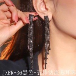   fully-jewelled black long tassel earrings  Rhinestone earrings fashion diamo..