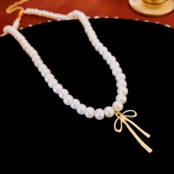  retro Pearl bow necklace brief samll temperament high clavicle woman