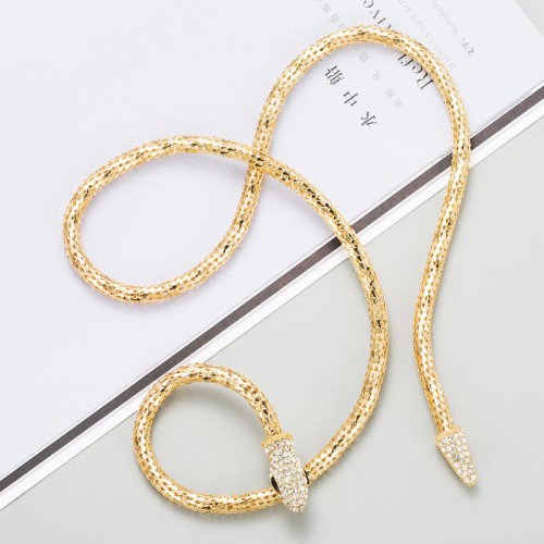 occidental style creative snake hollow chain necklace woman Alloy embed Rhinestone personality long style