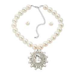 imitate Pearl earrings necklace set lady trend banquet Rhinestone pendant occi..