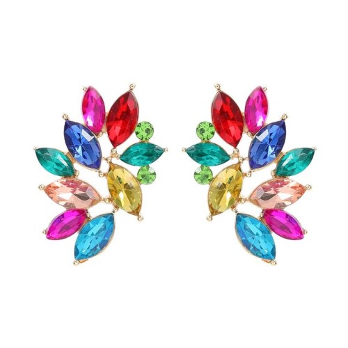 colorful diamond earrings exaggerating occidental style Earring woman Rhinestone flowers ear stud Bohemian style