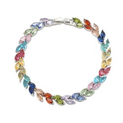 bronze embed zircon bracelet woman colorful diamond leaves chain fashion lover..