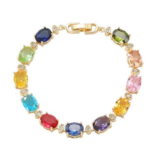 bronze embed zircon bracelet lady chain fashion Round colorful diamond occidental style