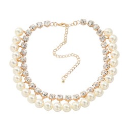  multilayer Round Rhinestone imitate Pearl necklace exaggerating occidental st..