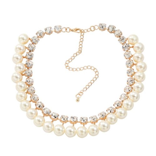  multilayer Round Rhinestone imitate Pearl necklace exaggerating occidental style woman elegant chain banquet