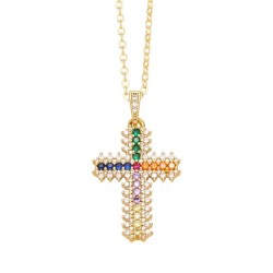 occidental style cross necklace samll embed color zircon gilded clavicle chain..