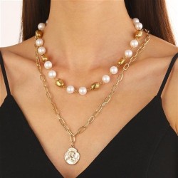 occidental style personality retro Double layer Pearl necklace  Bohemia pendan..