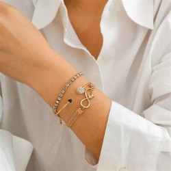 occidental style retro heart-shaped fully-jewelled chain Word bracelet  brief ..
