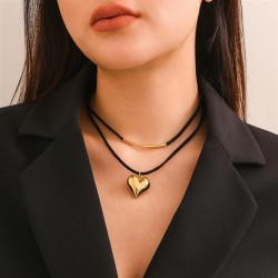 occidental style  heart-shaped pendant necklace Double layernecklace  brief Pe..