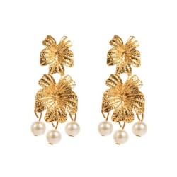 occidental style fashion retro palace wind flowers Pearl earrings brief all-Pu..