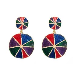 occidental style retro exaggerating geometry Round enamel earrings silver mult..