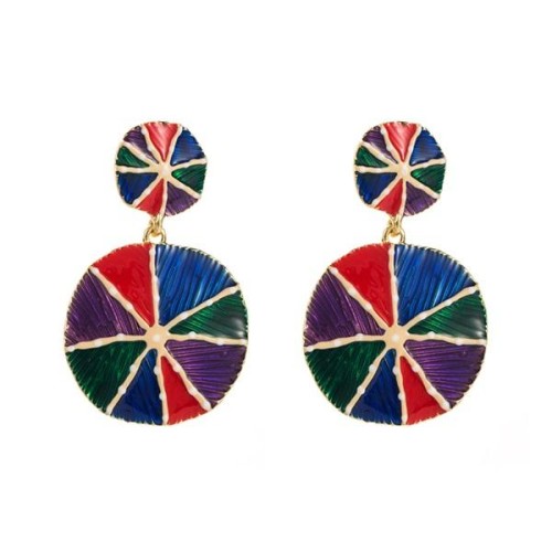 occidental style retro exaggerating geometry Round enamel earrings silver multilayer Earring fashion all-Purpos