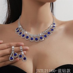   Rhinestone blue color color necklace earrings two set banquet necklace