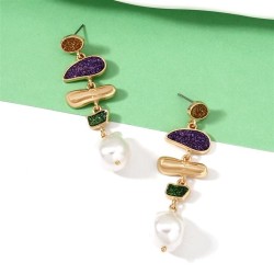 personality creative geometry earrings woman long style Pearl Alloy enamel Ear..