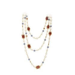 occidental style necklace retro Double layer Pearl handmade glass gem woman lo..