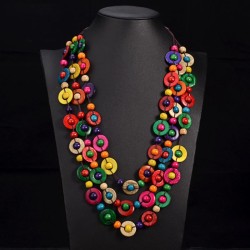 Bohemia ethnic style necklace Coir pendant color multilayer retro handmade wea..