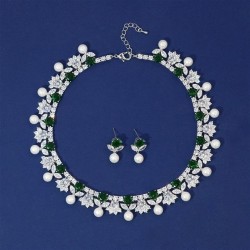  Pearl zircon flowers necklace high clavicle chain chain earrings set