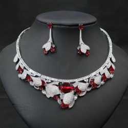  fashion drop three-dimensional flower leaf earrings necklace woman embed zirc..