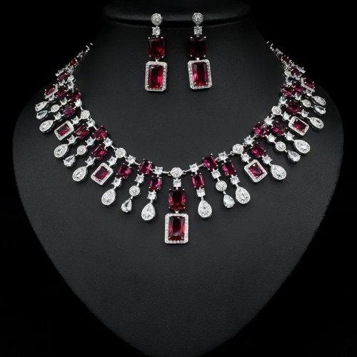 occidental style luxurious temperament fashion women drop square zircon necklace earrings bride banquet set
