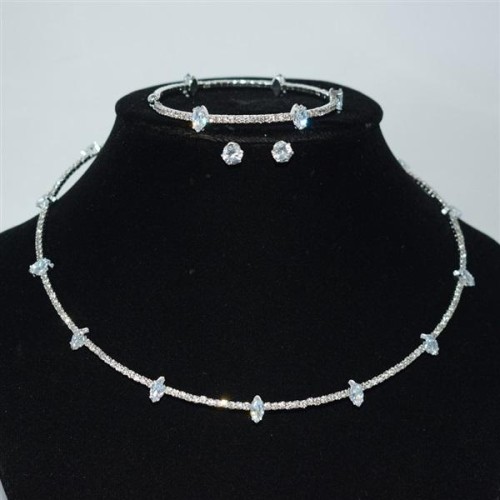  multilayer Rhinestone Collar zircon ear stud two set bride clavicle chain necklace