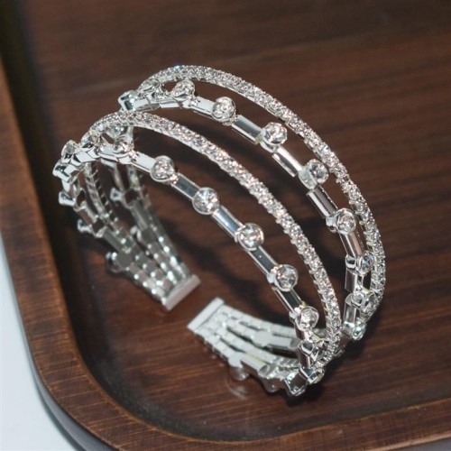  row bronze tube Rhinestone fully-jewelled opening bangle lady claw chain bracelet