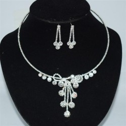 occidental style bride leaves flowers silver color necklace earrings two Rhine..