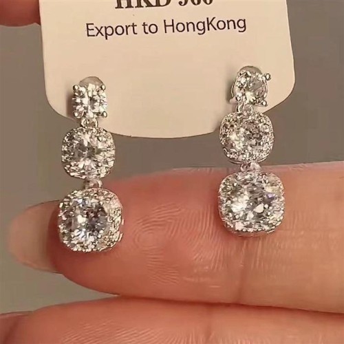 silver Korea zircon geometry earrings woman super samll diamond ear stud Earring