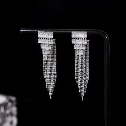 silver zircon super tassel earrings wind high earring temperament fashion personality Earring