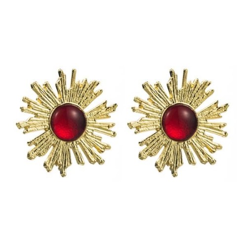 occidental style exaggerating sun flower silver earrings retro high embed turquoise resin Earring