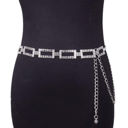  lady belt fashion leisure Rhinestone mosaic square buckle chain