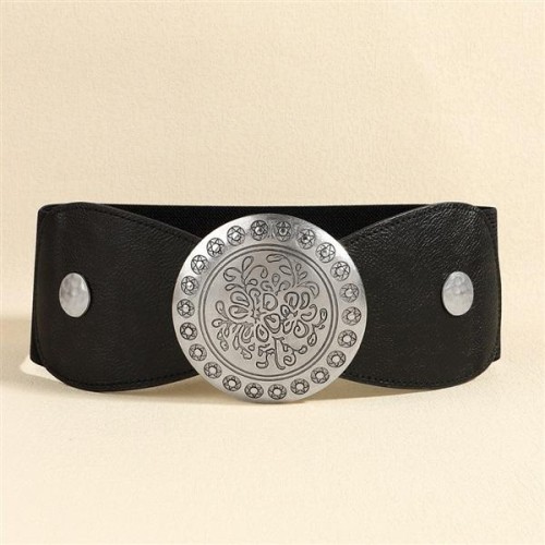 Metal buckle belt woman carving retro ornament overcoat Winter all-Purpose elasticity palace wind