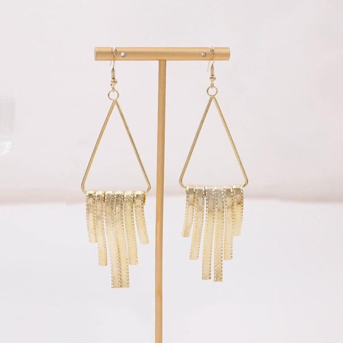 occidental style multilayer Round hollow earrings   Metal wind Round triangle long style tassel earring woman