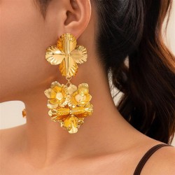 occidental style Earring geometry Metal three-dimensional flowers ear stud lad..